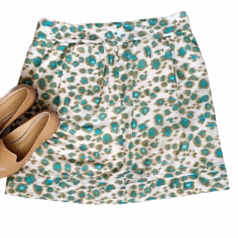 LOFT Green & White Patterned Pleated Skirt